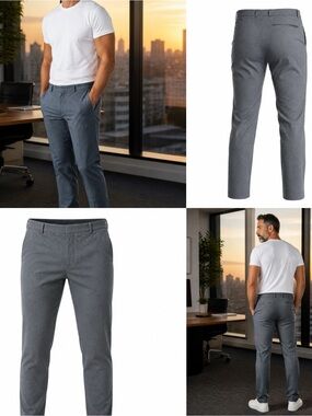 360 Flex Heather Gray Slim Fit Chino Pants 34x32 Men's Stretch‎ Back Zip Pockets